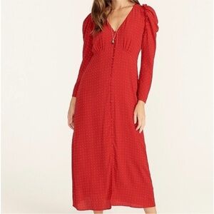 JCREW Red Polka Dot Button Down Long Sleeve Dress